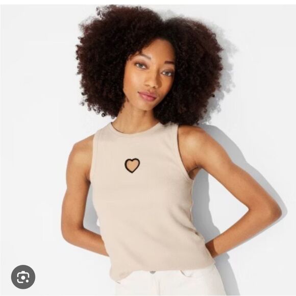 Beige Heart Tank Top with heart cut WILD FABLE - Picture 1 of 3